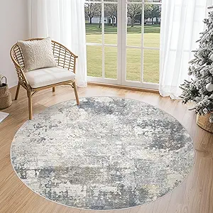 5ft Round Area Rug Living Room Rugs - 5x5 Washable Neutral Modern Abstract Soft Thin Rug Indoor Floor No Slip Rug Carpet for Bedroom Under Dining Table Home Office Decor - Blue Grey