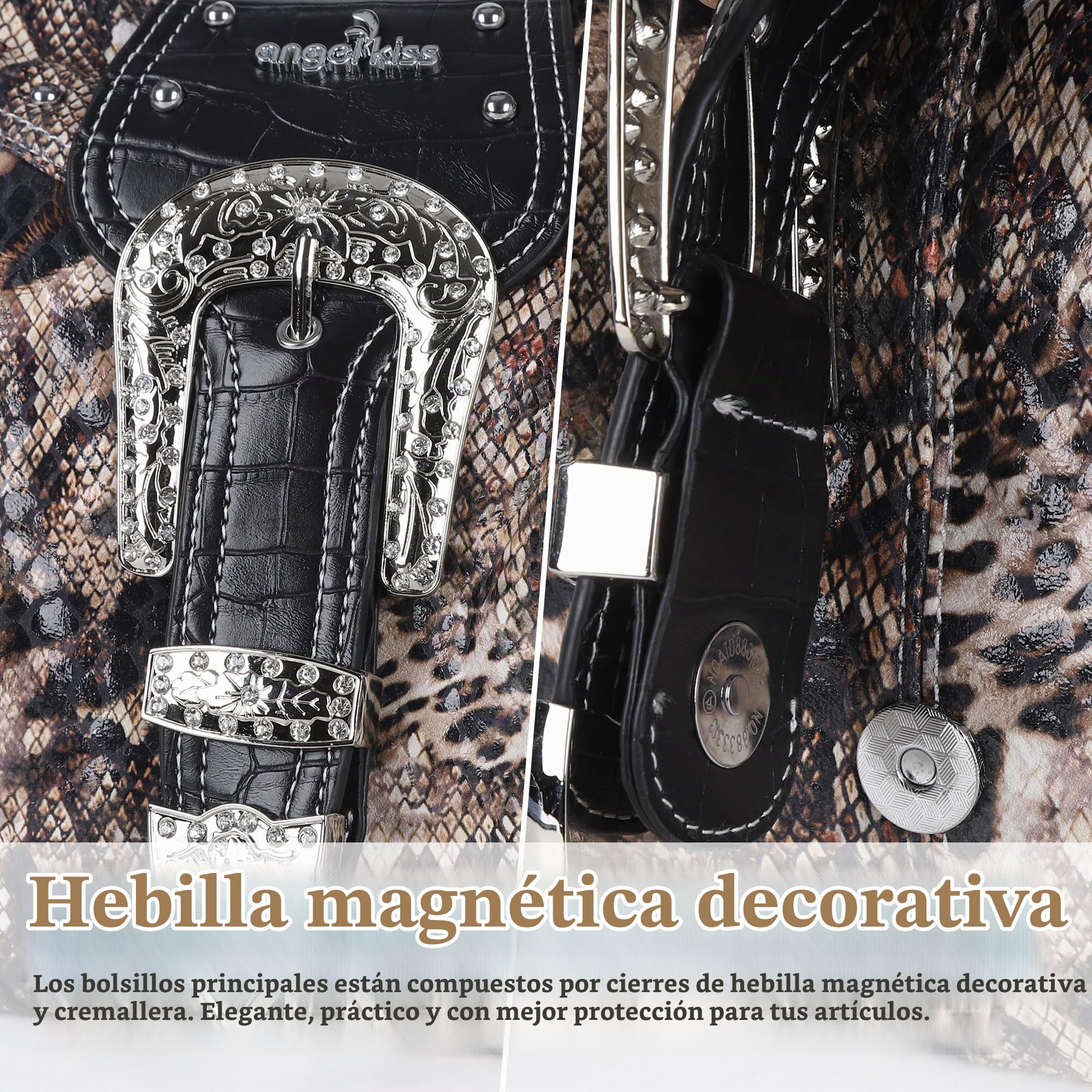 Angel Kiss, Bolsos Hobo de cuero vegano para mujer, bolsos cruzados o de hombro elegantes con tachuelas de metal