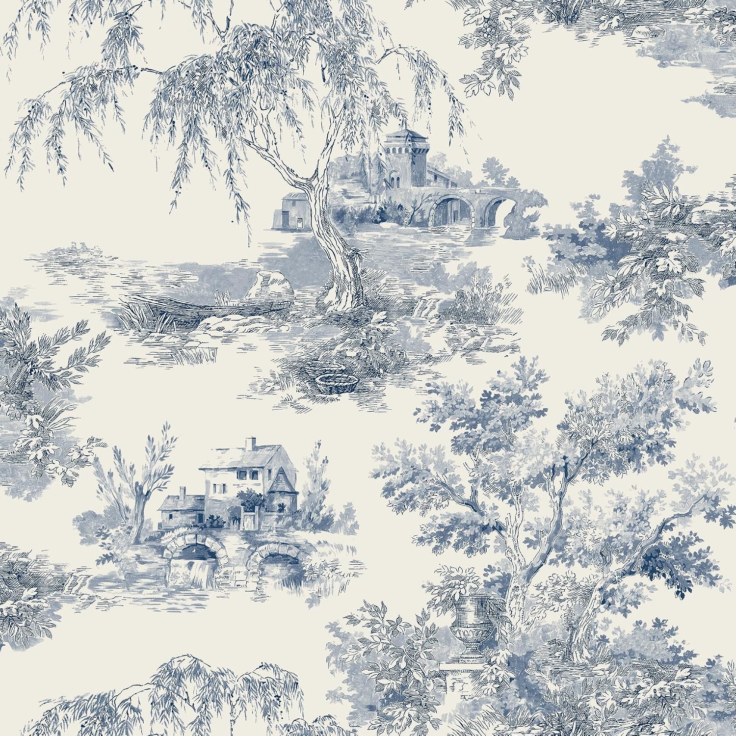 Toile Wallpaper Blue Grandeco A69802