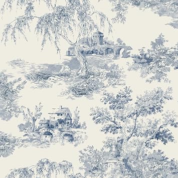 Grandeco Wallpaper Toile Trees, Matte, French Style, Blue A69802 | Easy to apply wallcovering, Classic, Feature Wall, Bedroom, Snug, Living & Dining Rooms 10m x 53cm roll