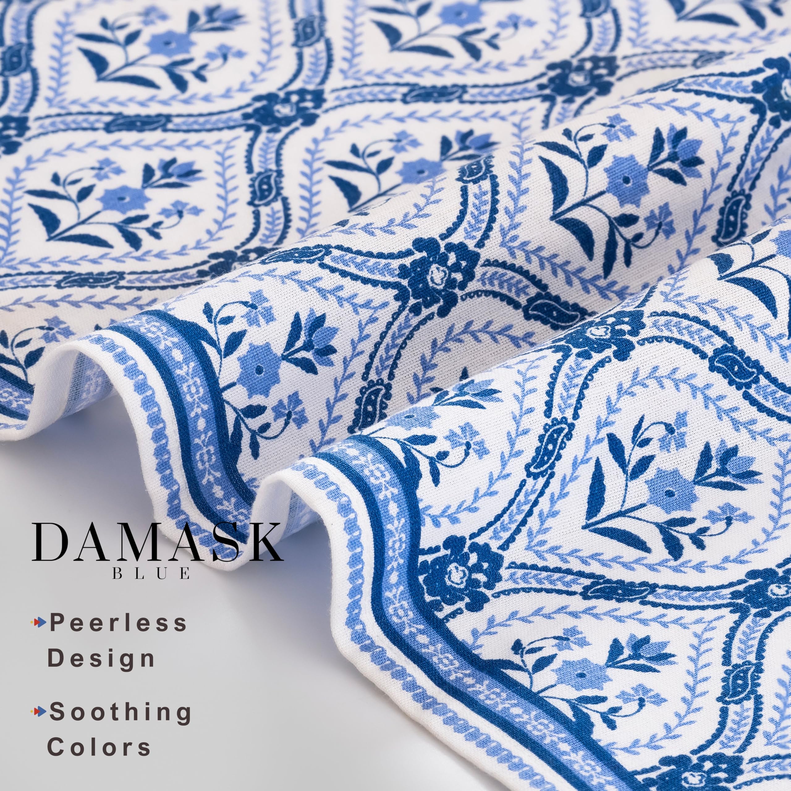 FINGERCRAFT Lot de 12 serviettes de table en coton et lin mélangé avec des coins en onglet, parfaites pour les fêtes, dîners, mariages, cocktails, Noël, Pâques - 50,8 x 50,8 cm - Bleu damassé