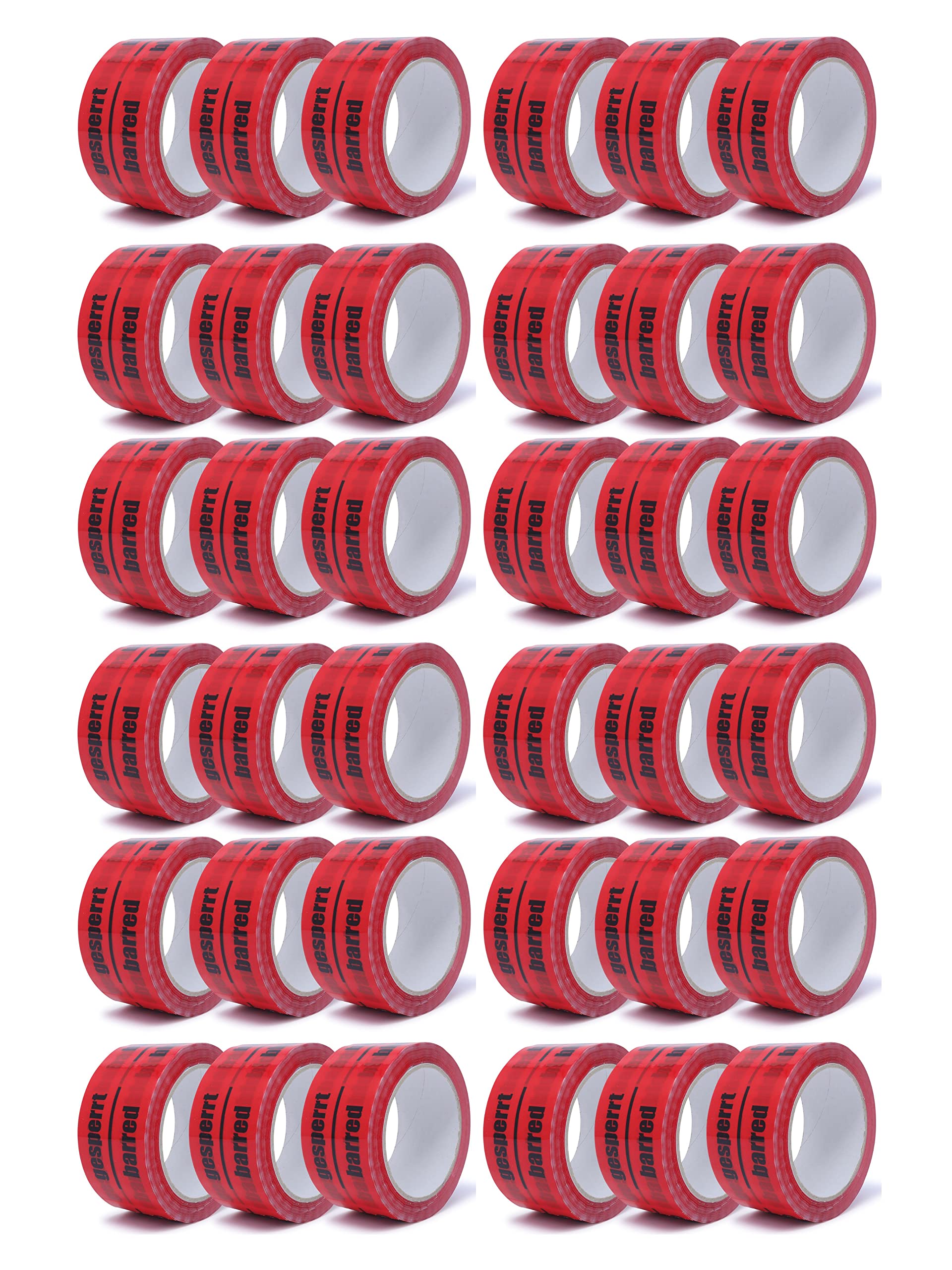 gws Cinta de embalaje bloqueada roja PP silenciosa | Cinta adhesiva de embalaje de calidad profesional | Cinta indicativa alemana/ingles/francés/italiana | 50 mm x 66 m (36 rollos)