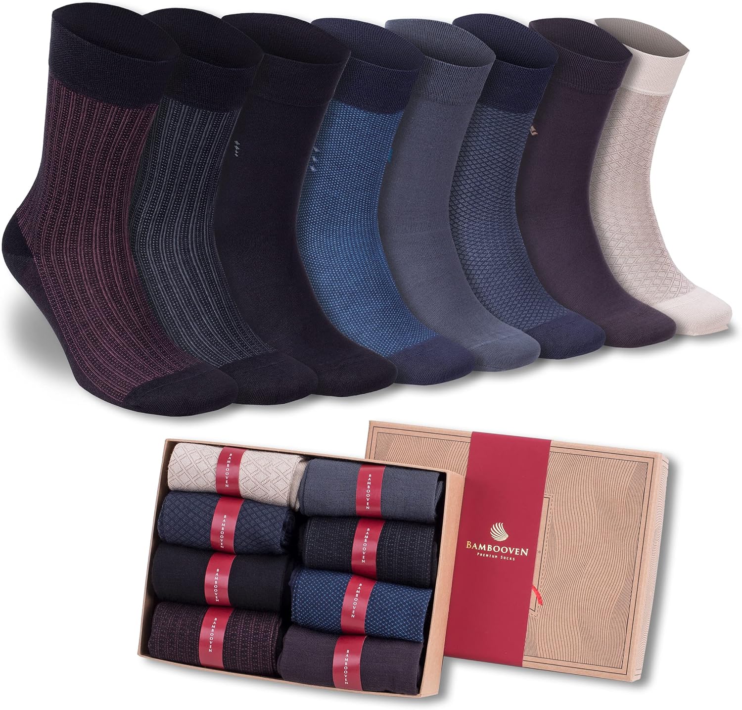 Men’s Lightweight Dress and Trouser Socks – Rayon Made From Bamboo, Odor Free & Breathable(3 or 8 pairs + Gift box)