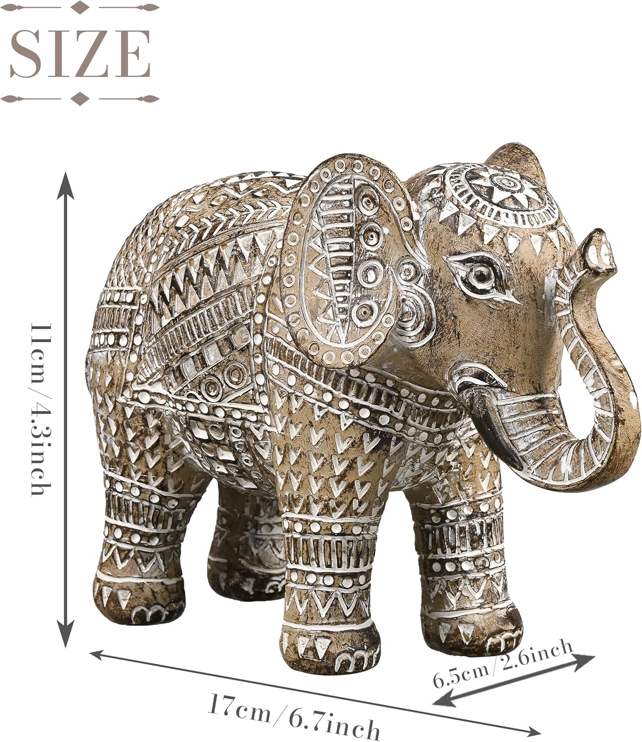 TERESA'S COLLECTIONS Boho Elephant Decor, Elephant Statues Brings Good Luck for Home Decor, Jumbo Figurines Resin for Bookshelf, Living Room, Centerpiece Home Decorations Gifts for Mom, 4.3"