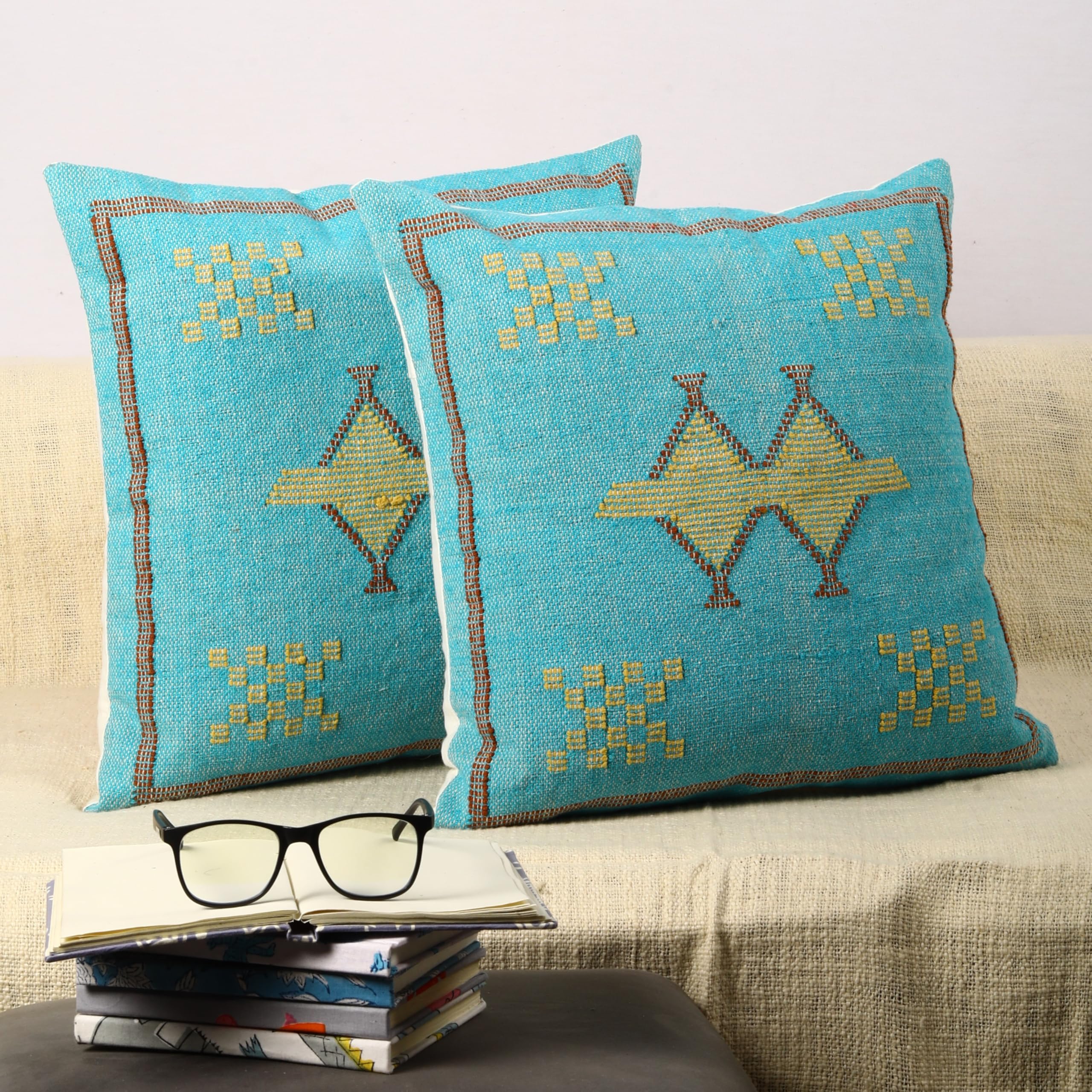 Trade Star Set of 2 Kilim Pillow Cover 70% Jute 30% Wool Throw Cushion Cover Decorative Pillow Highly Durable Quality Handwoven Cushion Case Rug Pillowcase (Sabra 5)
