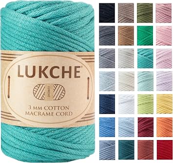 Braided Cotton Macrame Cord 3mm x 93 Yards 279 Feet, Colored Rope, Bohemia Macrame Yarn, Colored Craft Rope for Wall Hanging, Plant Hangers, Crafts, for Knitting Teal 3mm 1