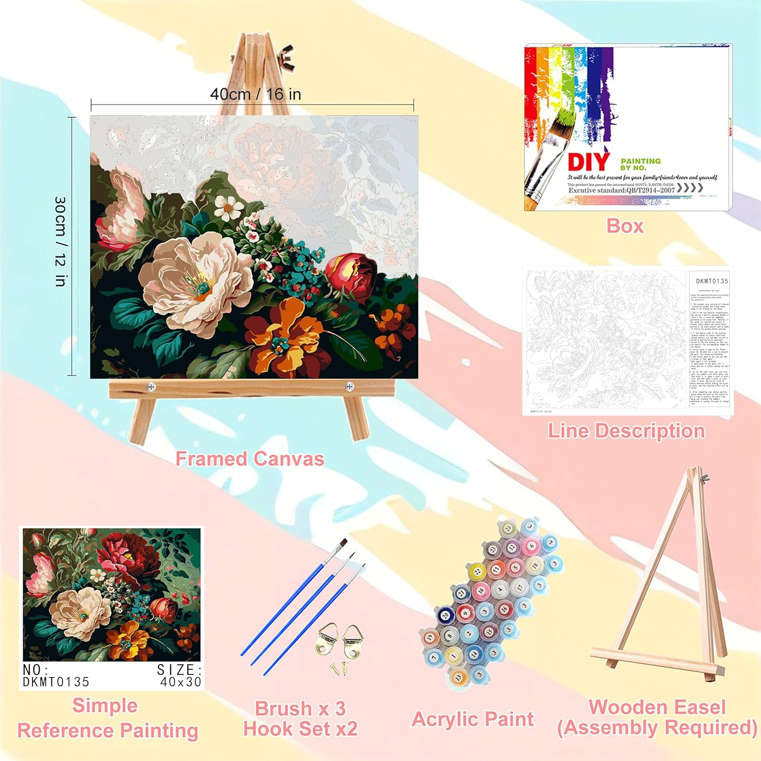 Peony Paint by Numbers for Adults with Framed Canvas-with Wooden Easel,Paint by Number on Canvas Flowers,DIY Acrylic Oil Painting Kits with Brushes Nice Gift Box for Home Wall Decor(12x16inch)