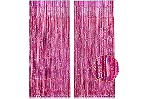 2-Pack 3.2ft x 8.2ft Hot Pink Metallic Tinsel Fringe Curtains