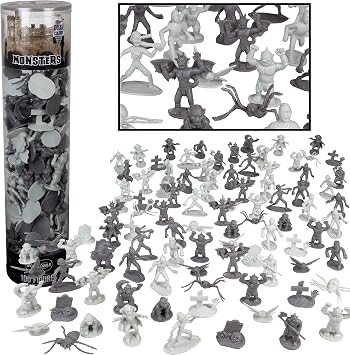 Monster Action Figure Set- 100pc Horror Toy Figure - from Dracula to Frankenstein to Giant Spiders- Perfect for Cake Toppers, Party Favors, Decorations, RPG Role Playing Games - Fully Paintable