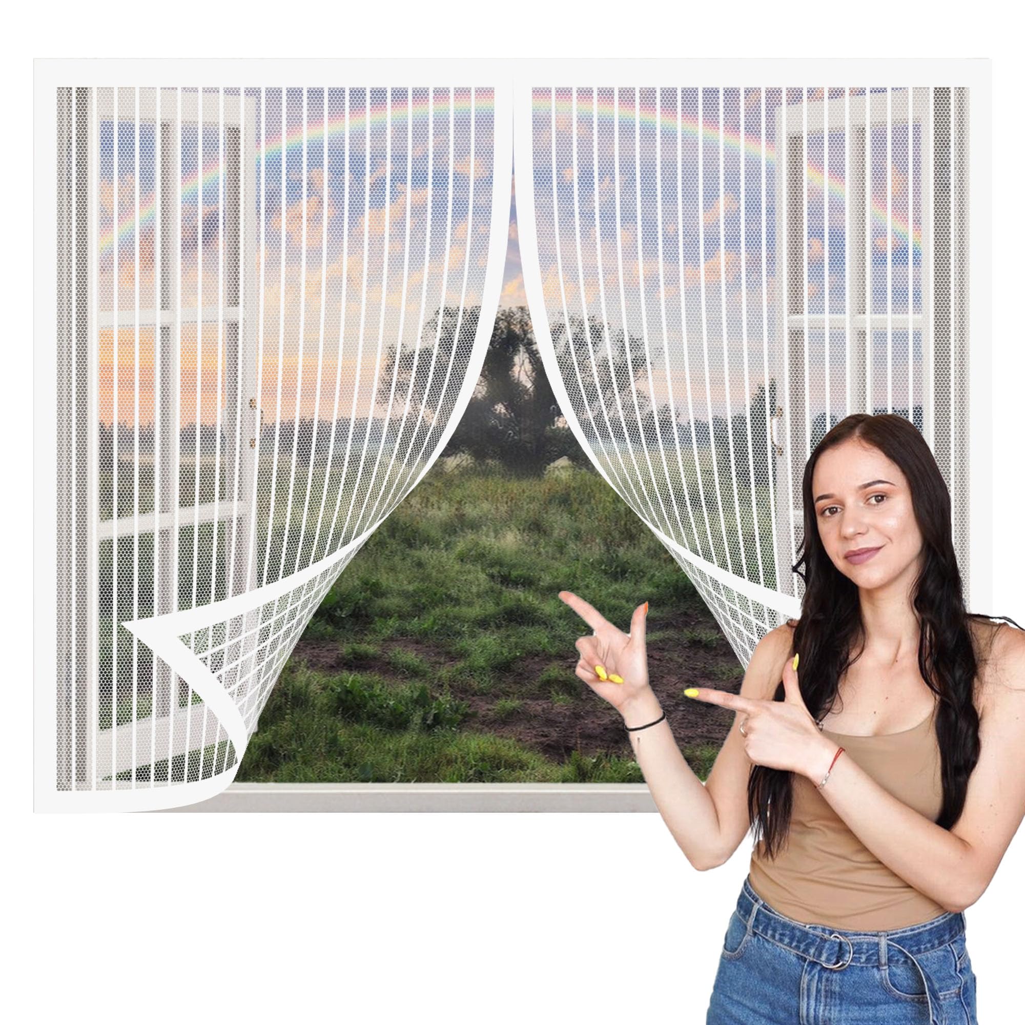 Pingsanl White Magnetic Fly Screen Window Large 190 X 200 Cm Fly Screen For Window Without Drilling Hands Free For Windows,