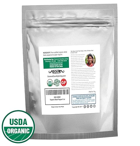 Miniatura 2 de Coconut Country Living's Granos de pimienta negros enteros orgánicos, granos de pimienta prémium de comercio justo para recambio de molinillo, sin