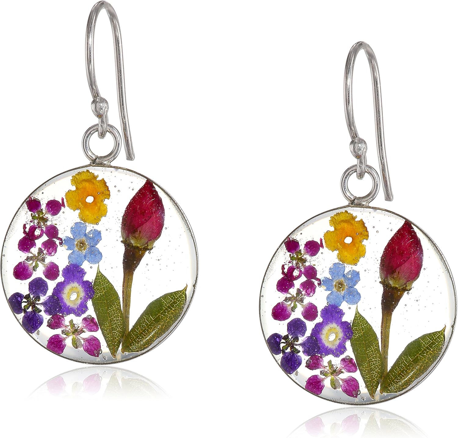 Tienda Collection Sterling Silver Pressed Flower Circle Drop Earrings