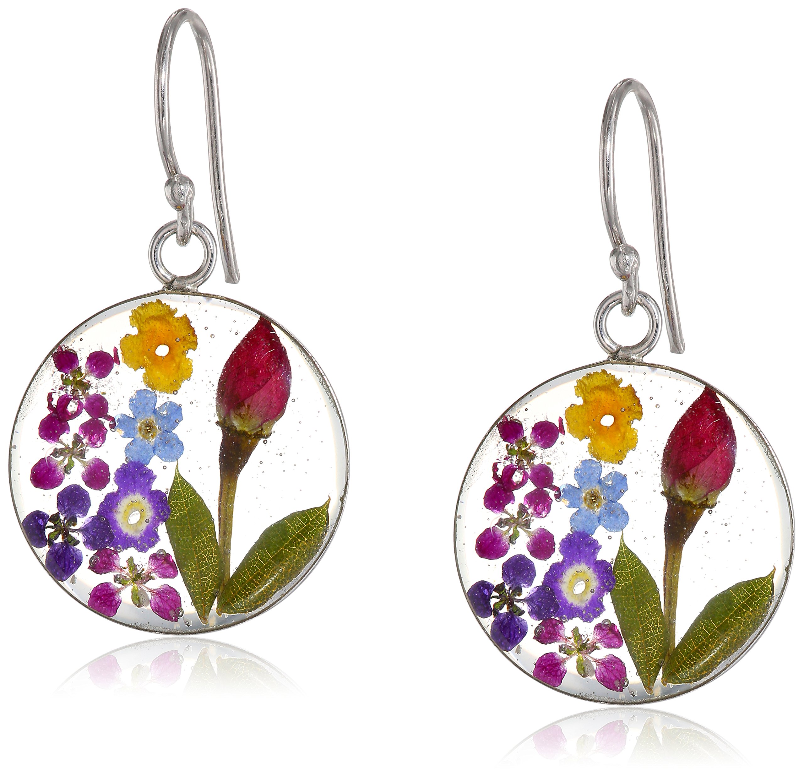Amazon EssentialsSterling Silver Pressed Flower Circle Drop Earrings (previously Amazon Collection)