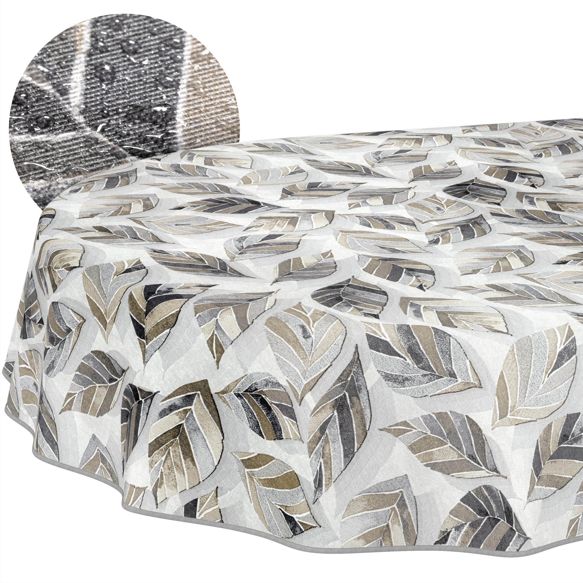 ANRO Washable Tablecloth Leaves Oval 240 x 140 cm - Water Resistant Indoor Outdoor Lotus Effect with Hem
