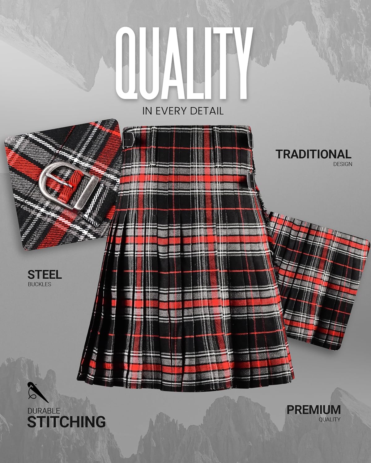Kilt for Men - 16oz Traditional Scottish Tartan, 5 Yards Premium Acrylic Wool Kilts - Image 2