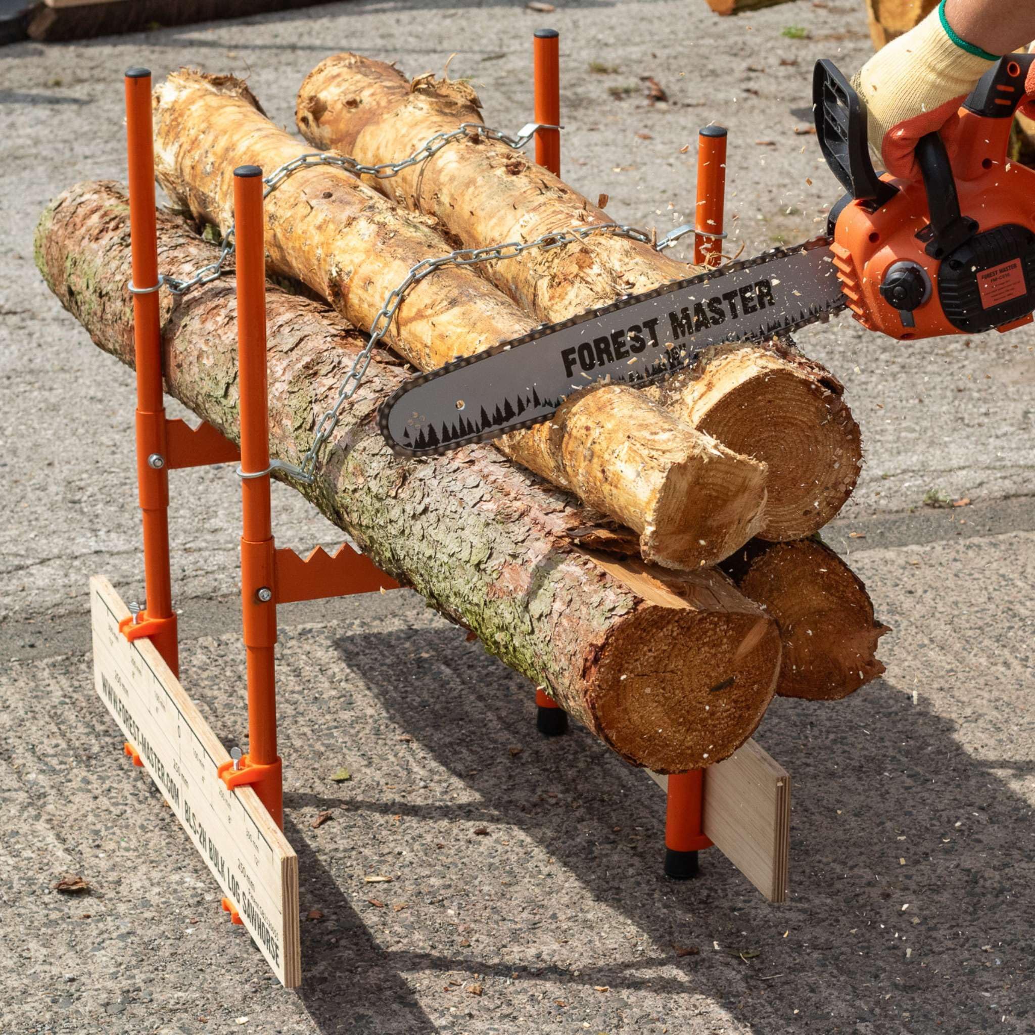 BLS-2H Cavalletto per tronchi – Taglio di precisione multi-ceppo con design brevettato di sicurezza – Portata 150 kg – Pieghevole, leggero e compatto – Doppia catena autobloccante per la massima
