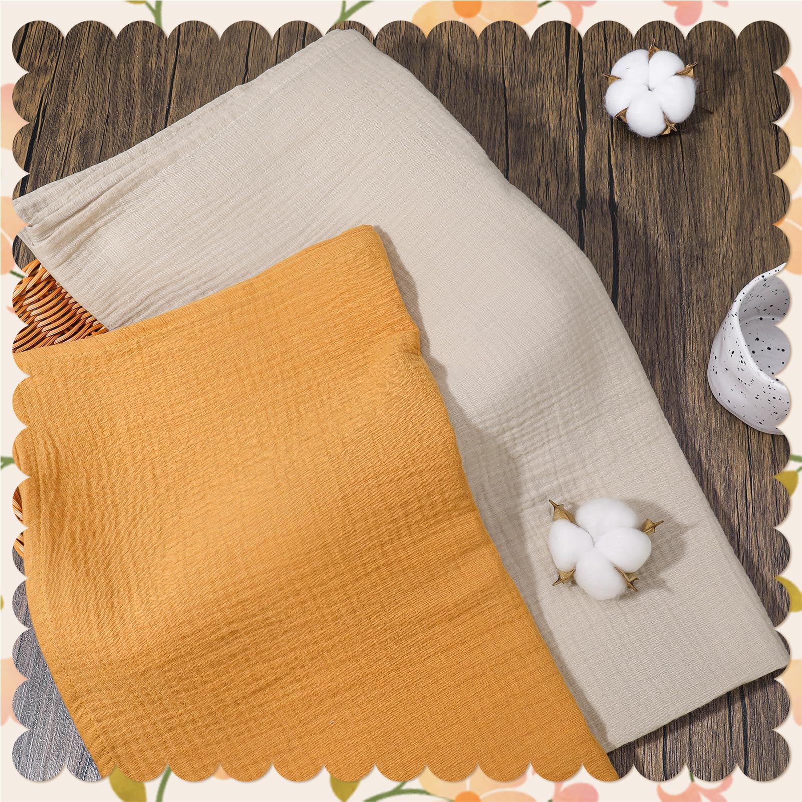 GSrenyu 2 Pcs Large Muslin Cloths For Baby Cotton Baby Blankets 100x100cm Muslin Swaddle Blanket 0-3 Months Shower Gifts For New Moms - Image 4