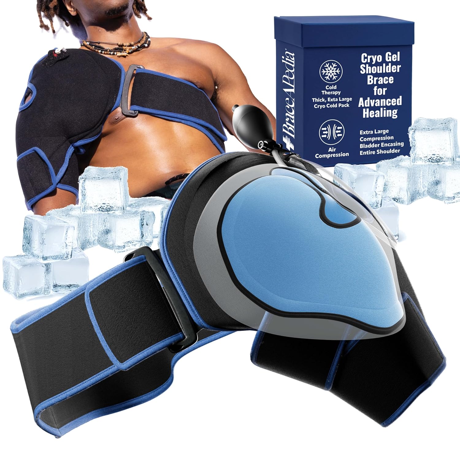 Polar Bear Cryo Shoulder Brace for Women & Men, Medical Grade Cold & Compression Therapy, Post Surgery Recovery, Shoulder Ice Pack, Great for Sports and Athletes, Adjustable Universal Fit, Black