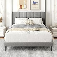 Vista 11 de Base de cama tamaño Queen con cabecera de cama tapizada con respaldo abatible, base de cama de plataforma de fácil montaje, soporte de listones