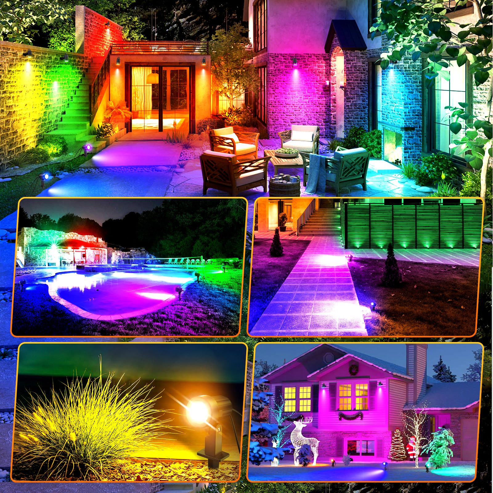 Linke LED-Gartenbeleuchtung RGB 8er-Set mit Fernbedienung | 10 Farben, 30 Dynamik Modi, 2 Helligkeiten, IP66 wasserdicht, Speicherfunktion, Timer, 23m Kabel, Dämmerungssensor