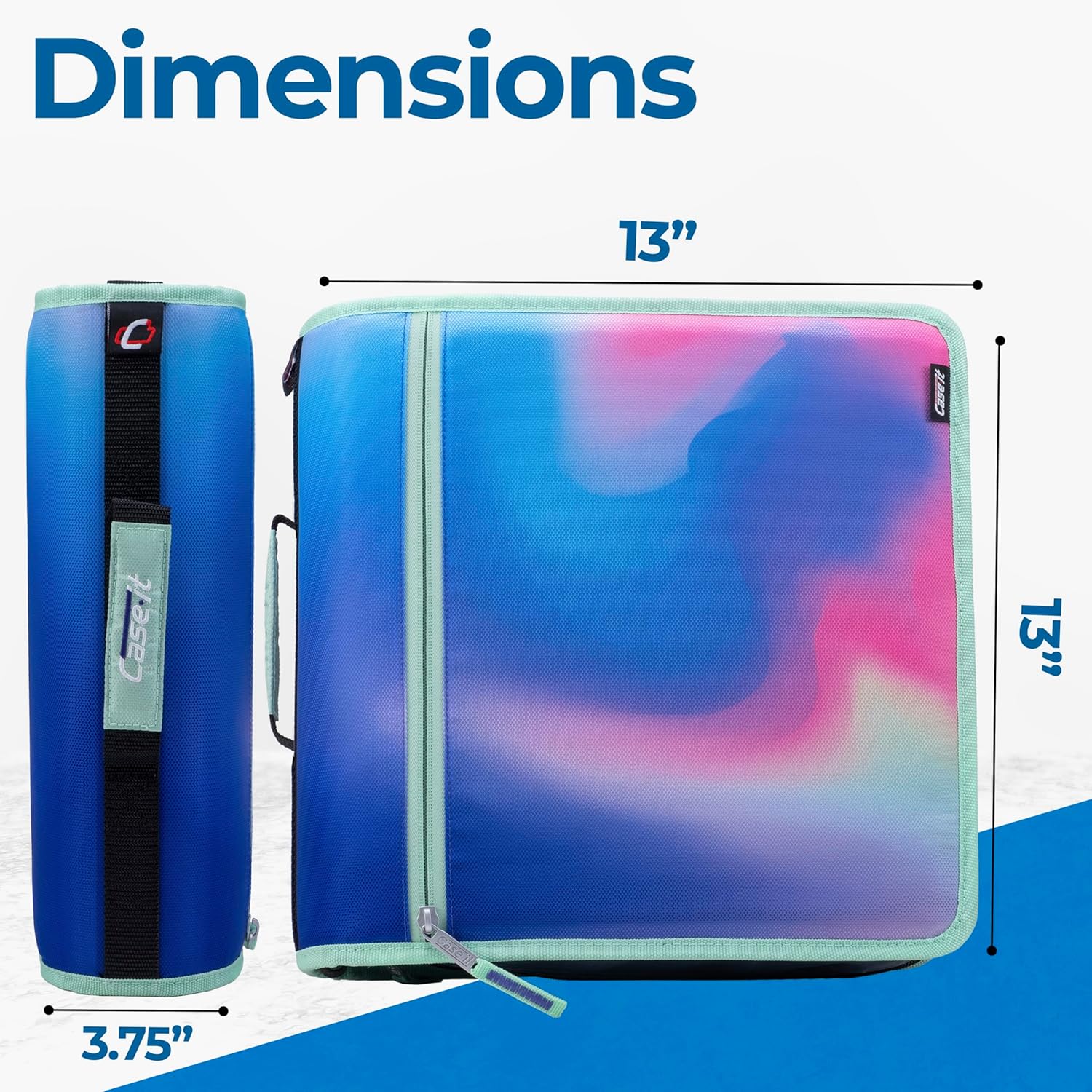 Case-it Mighty Zip Tab School Zipper Binder | 3-Inch O-Rings, 600-Sheet Capacity, 5-Subject Expanding File Folder, Multiple Pockets & Storage Organizer, Shoulder Strap | D-146 Northern Lights