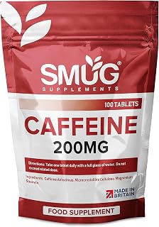 SMUG Supplements Caffeine Tablets - 100 Fast Release 200mg Pills - Improve Focus and Boost Performance and Energy - Vegan Friendly - Made in Britain