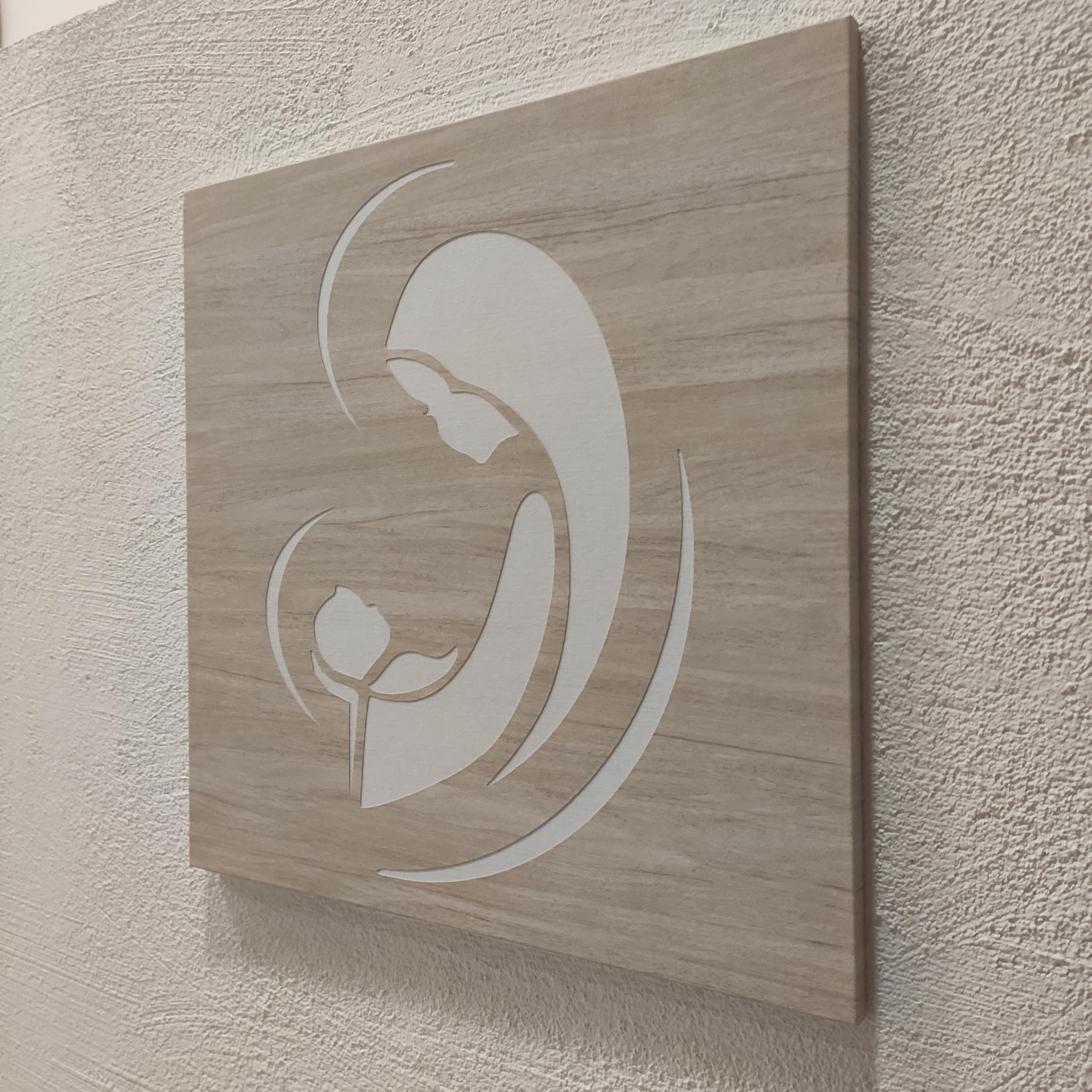 legnoegrafite Quadro sacro capoletto design moderno Madonna con bambino 40 cm in legno rivestimento effetto legno e tela di lino MADE IN ITALY colore personalizzabile