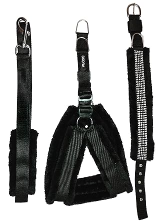 Skora Nylon Black fur 1 Inch Medium Dog Harness, Dog Collar & Leash (Chest Size : 26-30 inch)