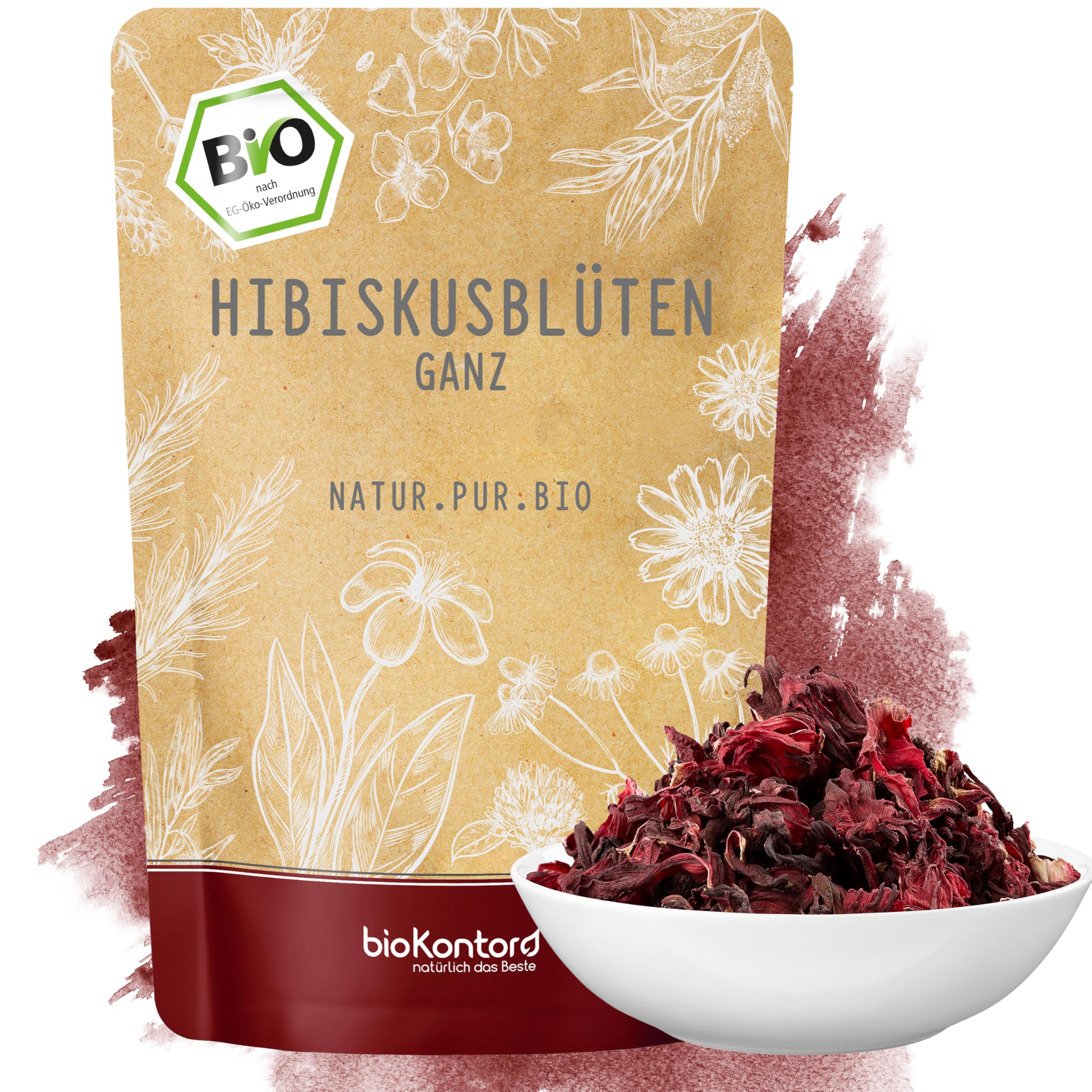 Hibiskusblüten BIO ganz und getrocknet 1000 g - Premium HIbiskus Tee - Hibiskusblütentee 100% natürlich aus biologischem Anbau - bioKontor