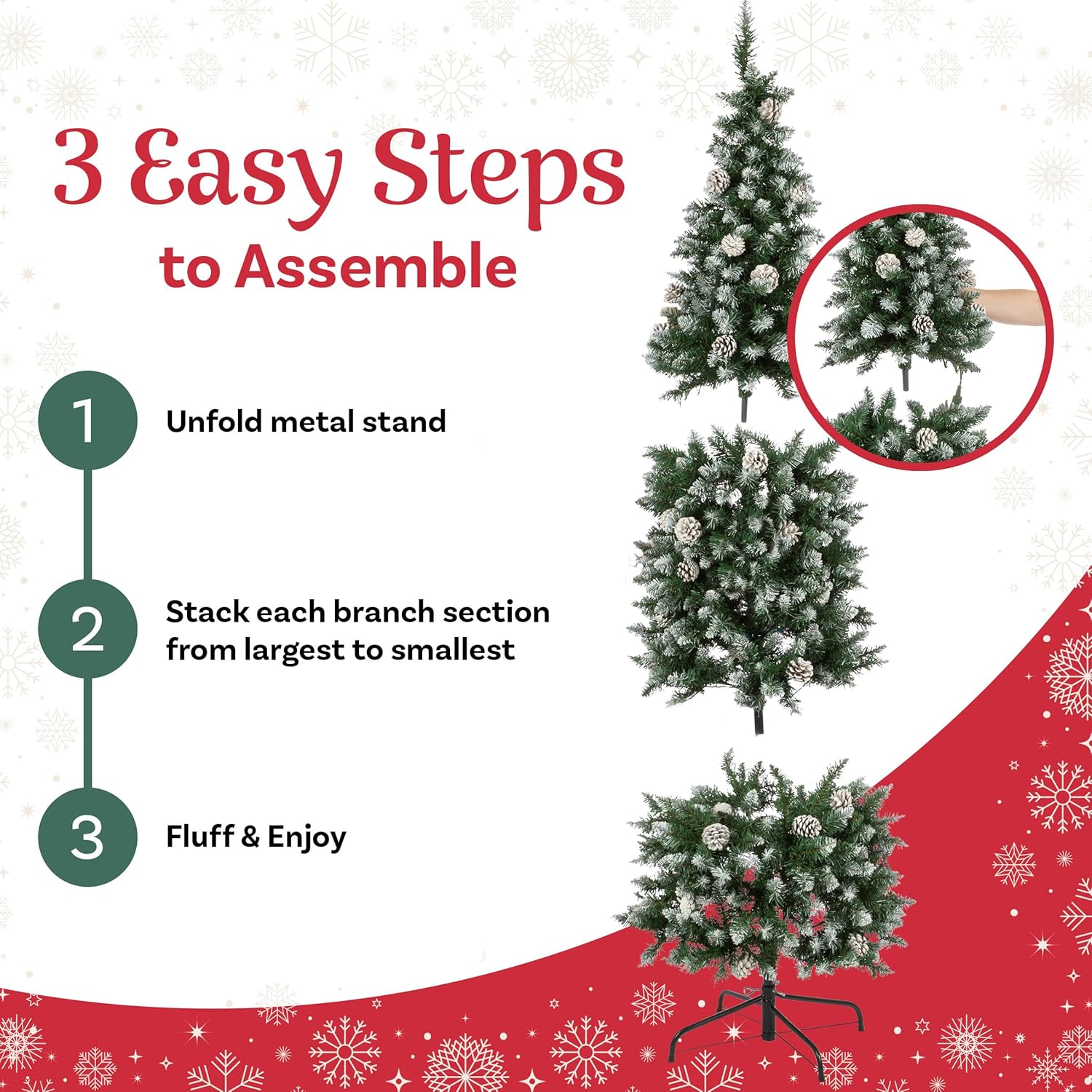 Elf Stor 6ft Prelit Pencil Christmas Tree - Flocked Spruce Tree with Stand