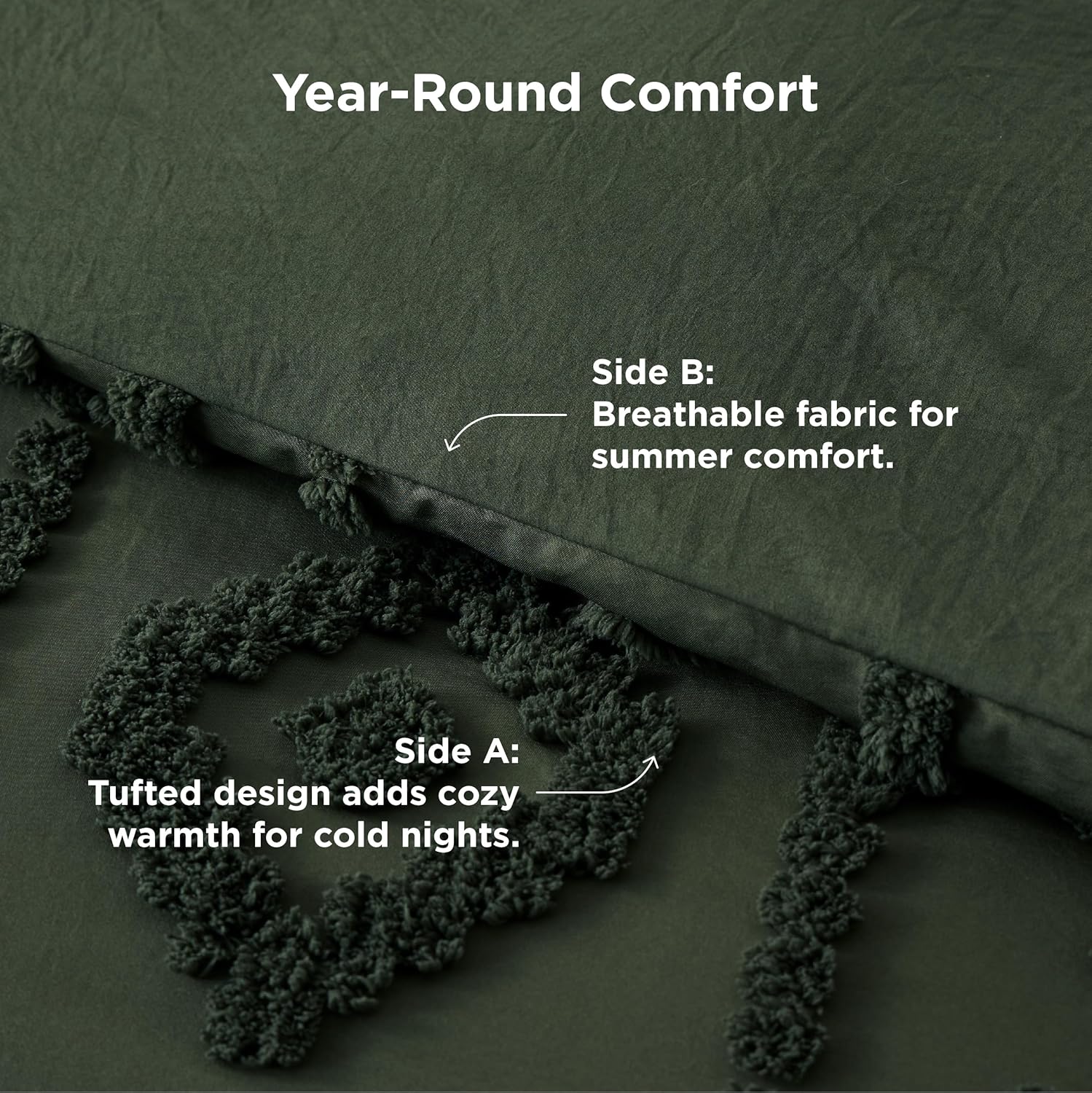 Bedsure Boho Tufted Green Comforter Set Queen Size, GentleSoft™ 3 Pieces Boho Farmhouse Decor Bedding, Exquisite Shabby Chic Bedding for All Seasons, 1 Bed Comforter, 2 Pillow Shams, 90x90 Inches - Image 6