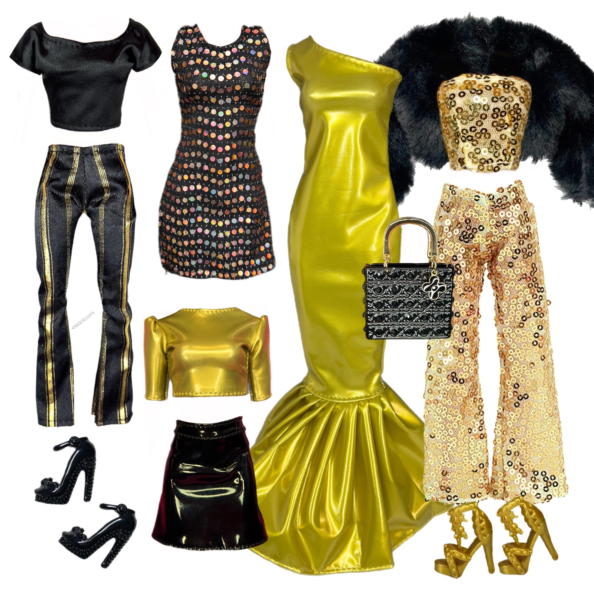 Eledoll Fashion Pack Red Carpet Oscars Gold Glam Deluxe Clothes Set for 11.5” Doll