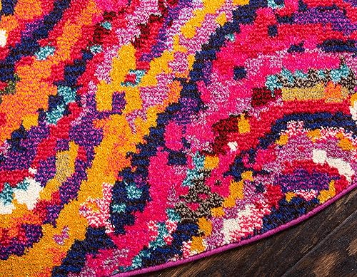 Miniatura 8 de Unique Loom Estrella Collection - Alfombra colorida y abstracta, geométrica, degradada, moderna, de 8 x 8 pies, multicolor y rosa