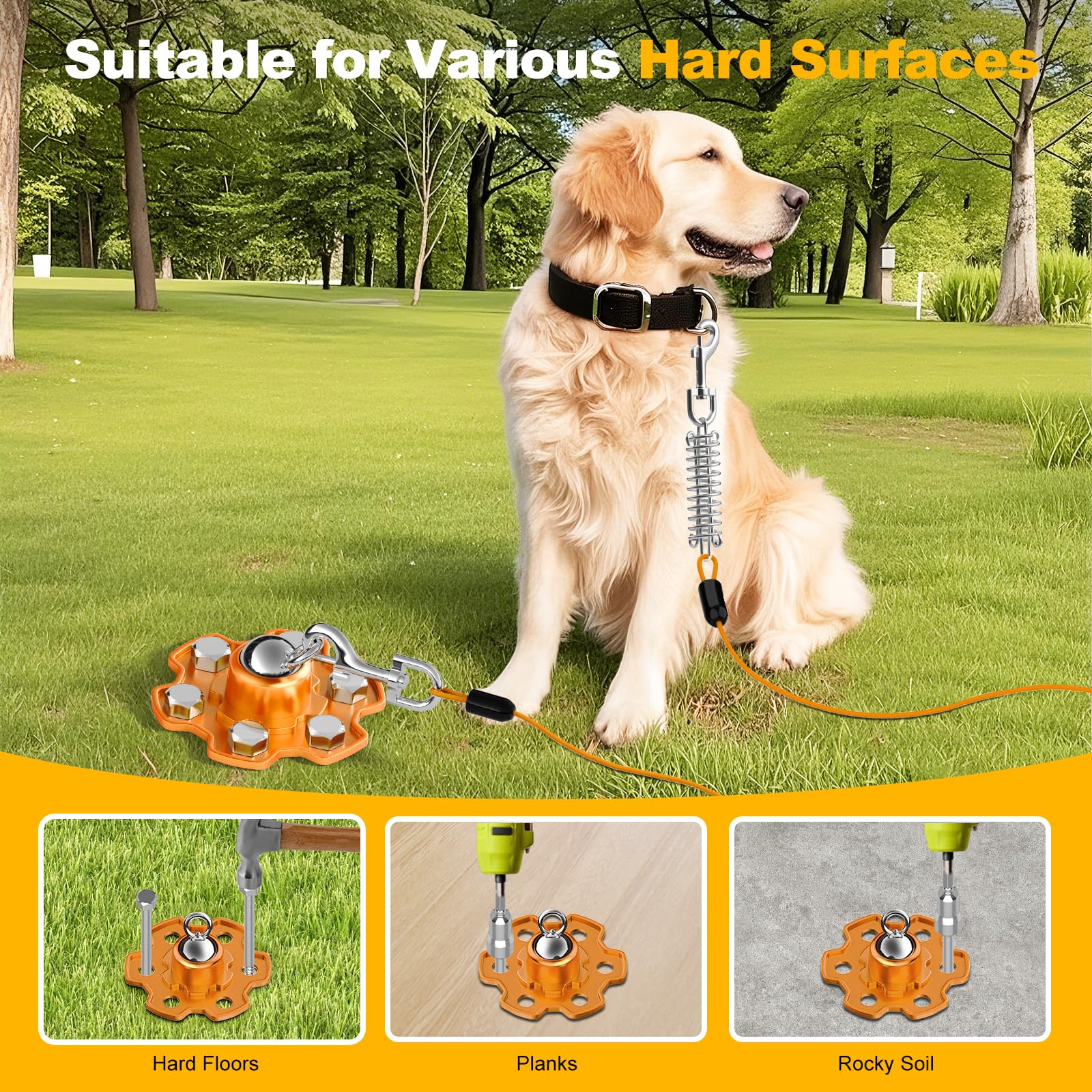 Estaca y Cable Giratorias 360° Perro, Estaca Resistente Correa Patio Soporta 180 Libras Fuerza Tracción con 20 Pies Cable de Amarre, Corredor Perro para Patio Campamento Aire Libre, Naranja