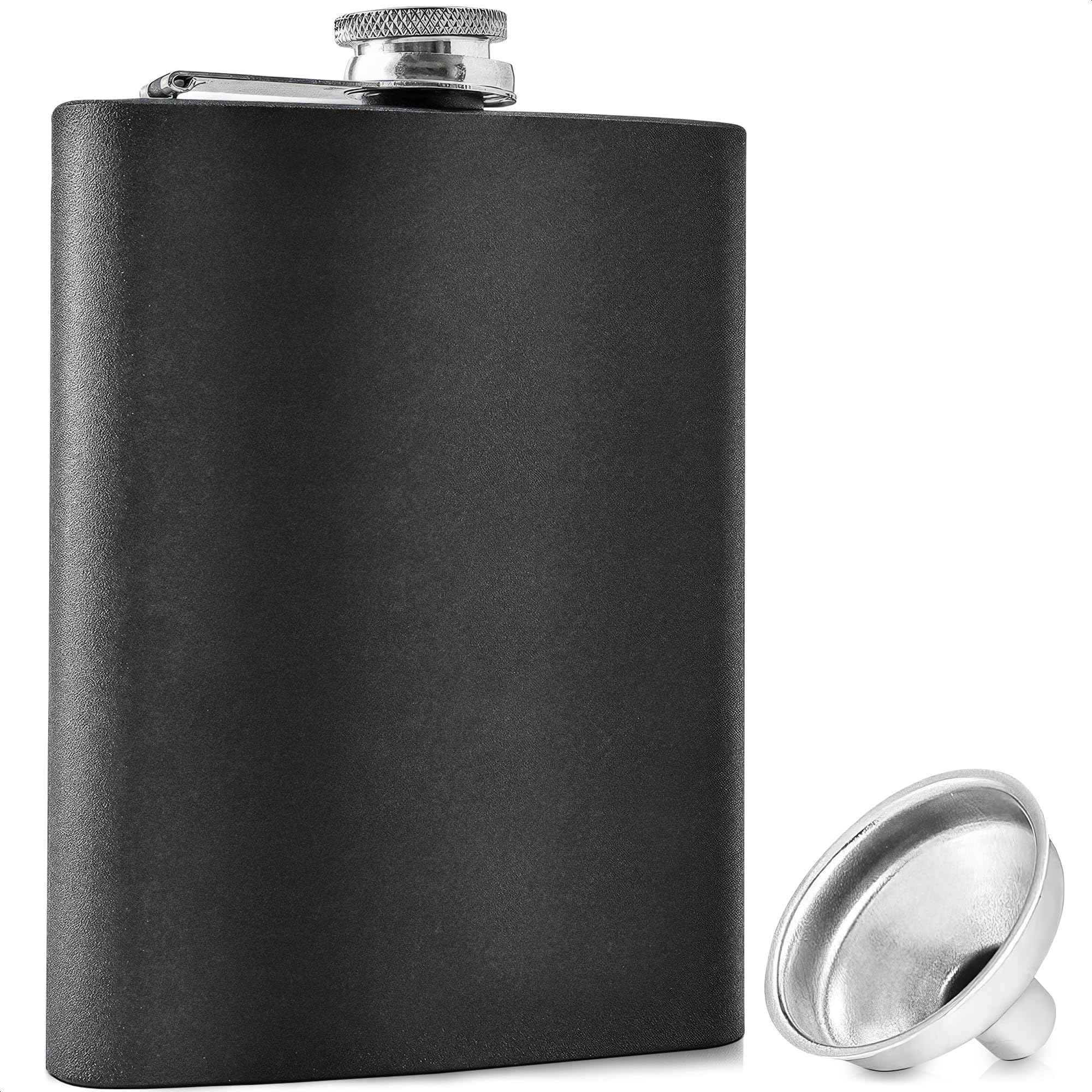 Hip Flasks for Liquor Matte Black - 8oz Stainless Steel Flasks for Liquor for Women Vodka Alcohol Flask for Men Whiskey - Leak Proof Drinking Funnel
