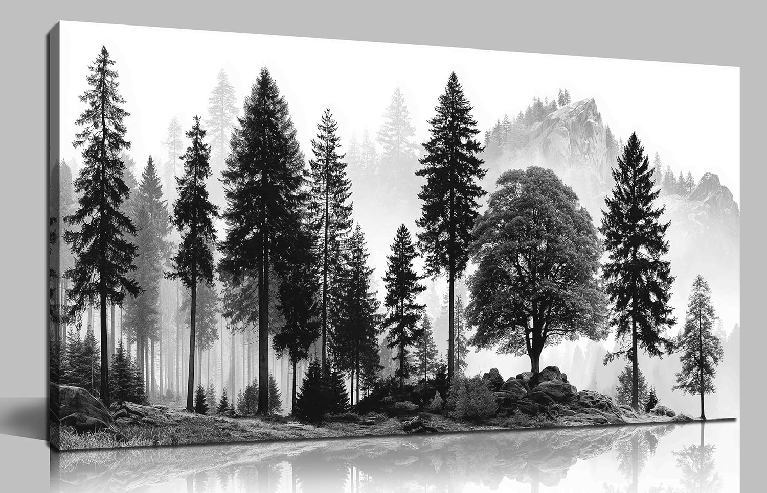 Foggy Forest Wall Art for Living Room Black Tree Pictures wall Decor for Office Natural Landscape Wall Decor for Bedroom 20 x 40 Inch