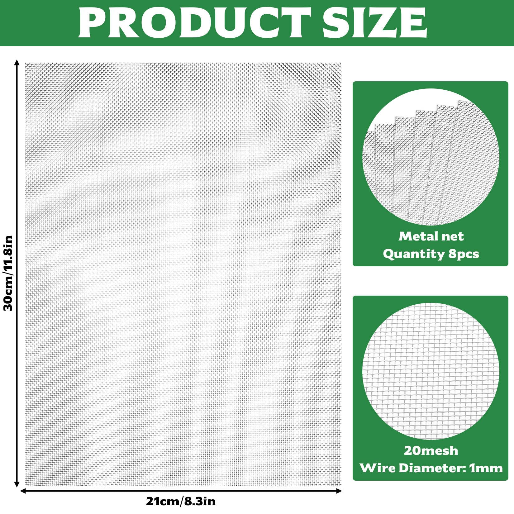 Malla de alambre de acero inoxidable (paquete de 8), 30 x 21 cm, malla metálica tejida (malla 20) Rejilla Anti-Roedores/Insectos para Ventilación,Rejilla Metálica Para Jardin de Seguridad de. — view 2