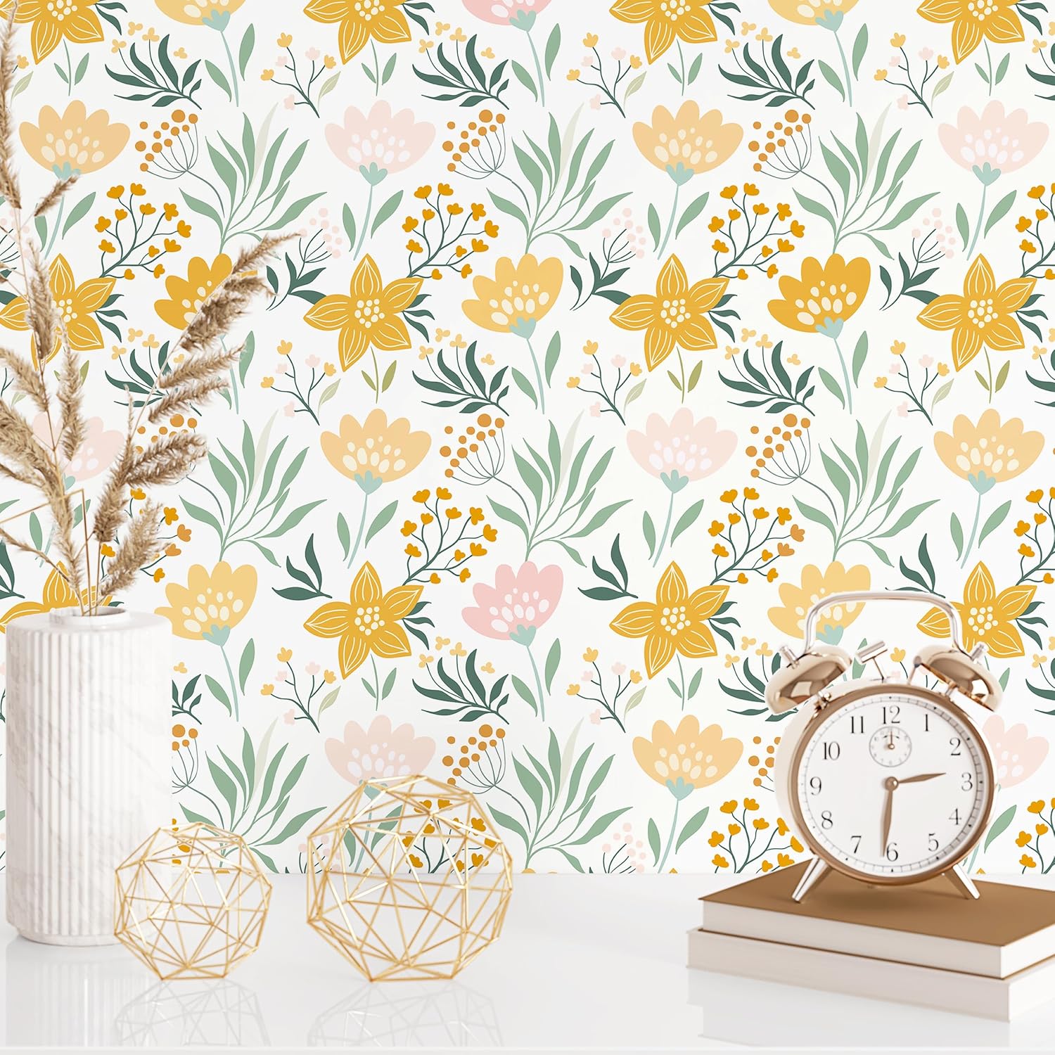 Cute Wildflowers Wallpaper Peel and Stick Floral Wallpaper for Bedroom Bathroom Walls Removable Self Adhesive Floral Contact Paper for Cabinets Shelf Liner Temporary 17.5"x102"