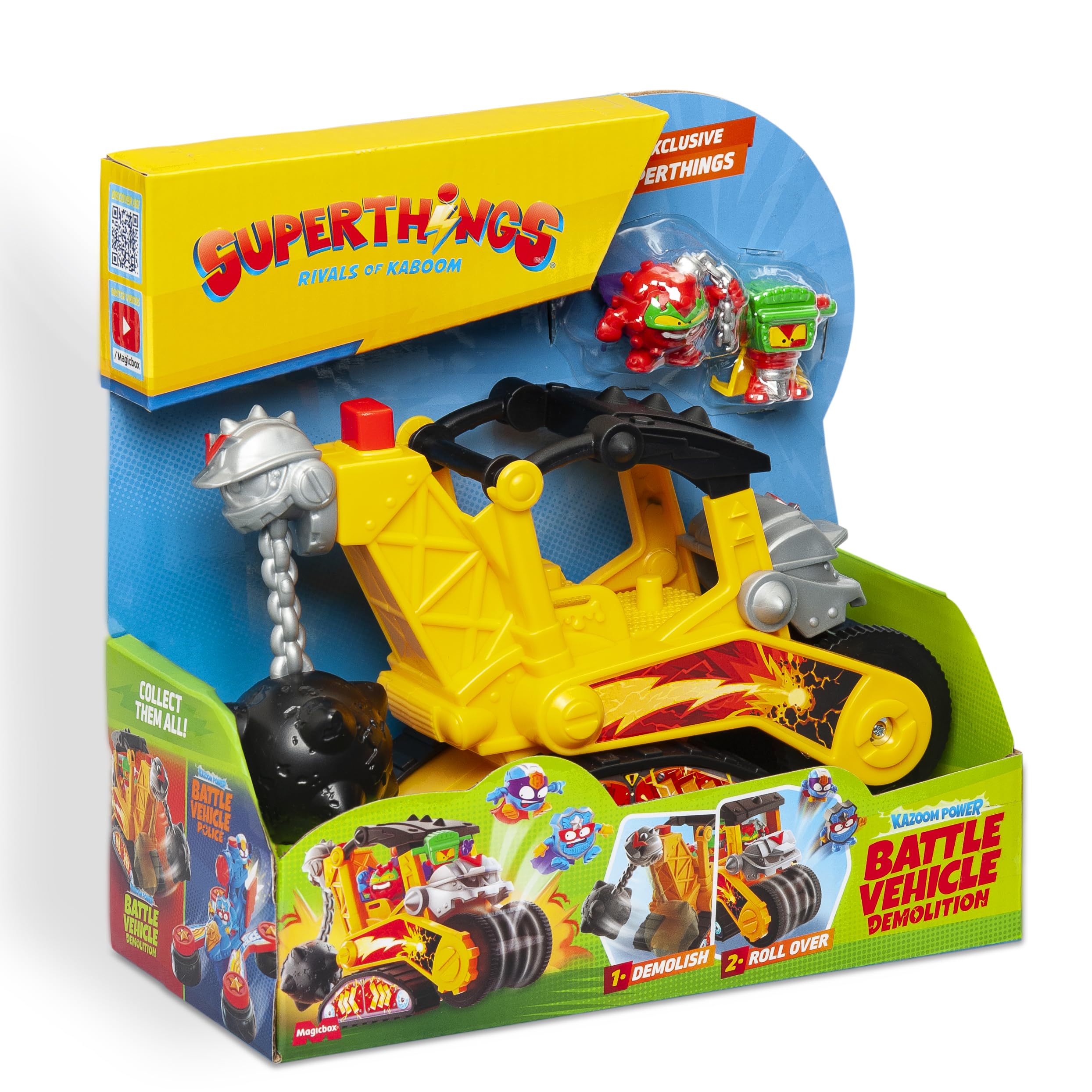 SUPERTHINGS Battle Vehicles Demolition – Pojazd Złoczyńców z Kulą Wyburzeniową i Walcem Frontowym, Zestaw z 2 Ekskluzywnymi Figurkami Super Things, Zabawka dla Dzieci i Chłopców od Magicbox