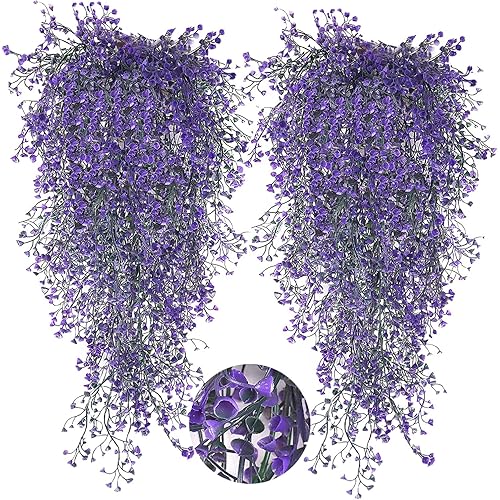 Vine Hanging Fake Plants,4 Pcs Artificial Fake Hanging Plant Faux Ferns Wall Plants Fake Ivy Greenery Garland Room Decor Home Garden Wedding Party Indoor Outdoor Decorations (Purple 4 pcs)