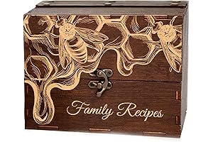 Personalized Recipe Box with Custom Photo & Text Engraving, Vintage Recipe Box with Divider Cards