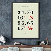 Vista 2 de Mapa de Huntsville, Alabama, Coordenadas Multilíneas de Colores (24x36)