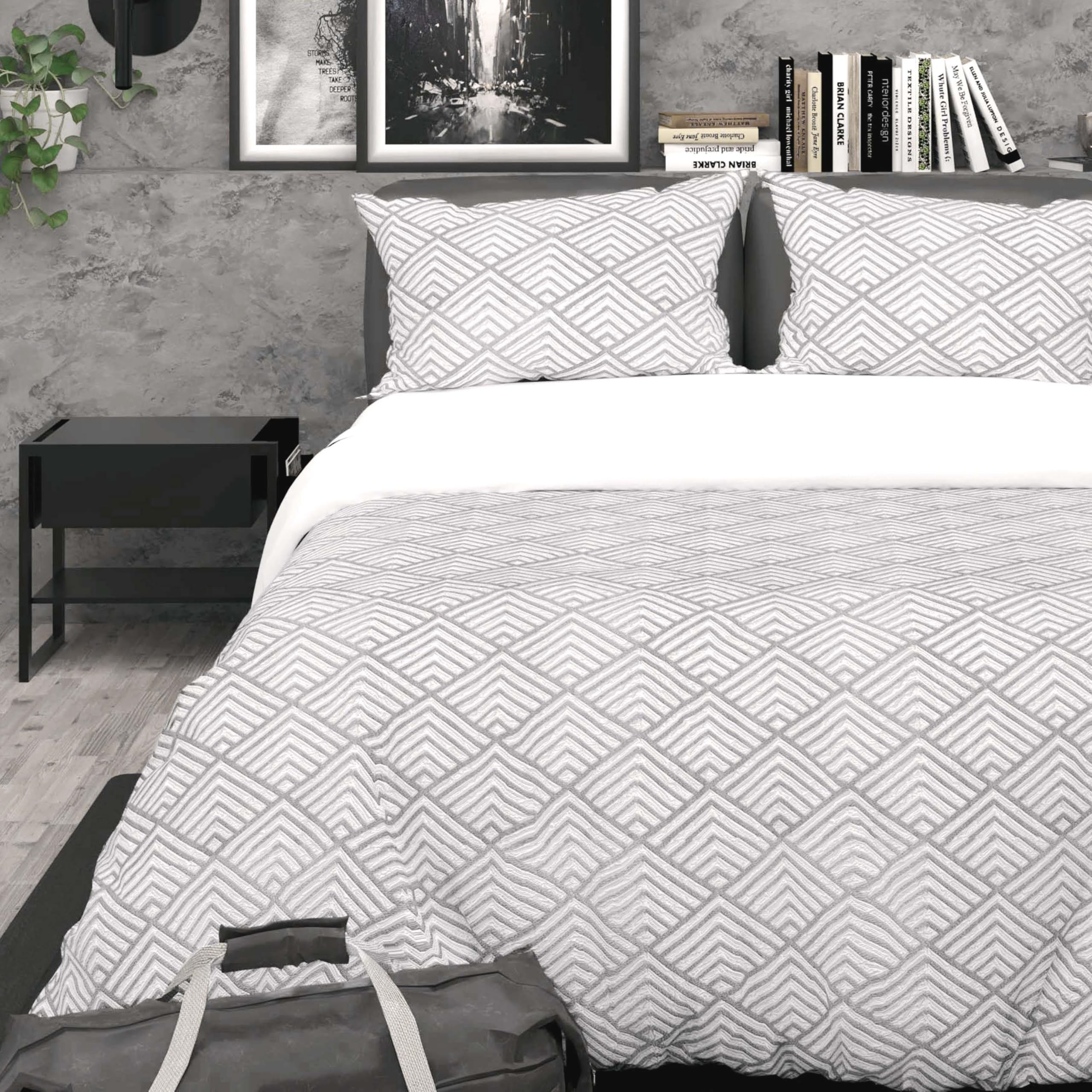 Intemporel Soleil d'Ocre 3D Microfibre Duvet Cover Set 260 x 240 cm Laya Grey