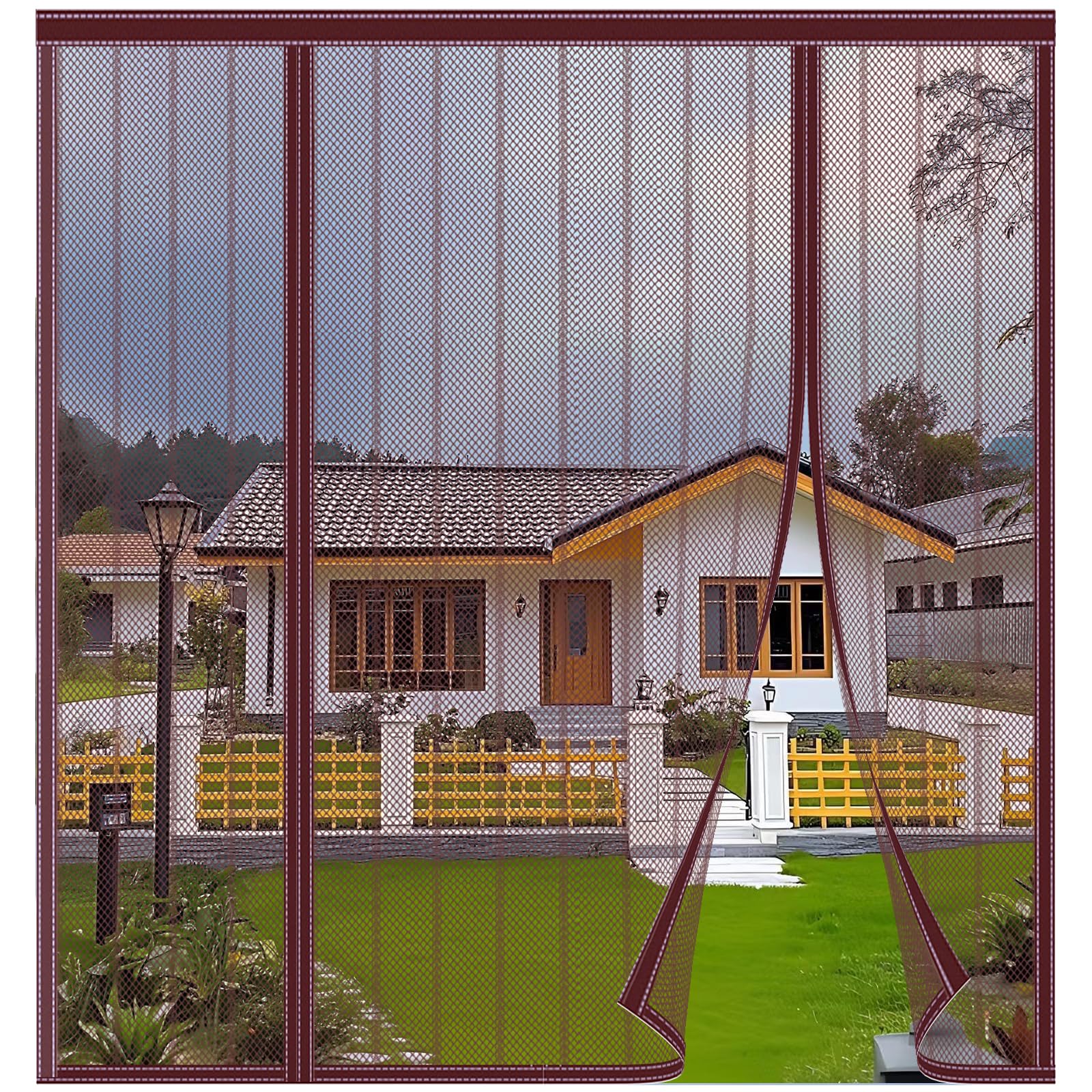 FYHDSH Magnetic Fly Screens for Doors, Anti Mosquito Mesh Curtain, Double Door Screen Curtain for Sliding Door with Powerful Magnets and Full Frame Magic Tape, Keep Fly Bug Out, Brown-A-150x180cm โ image 1
