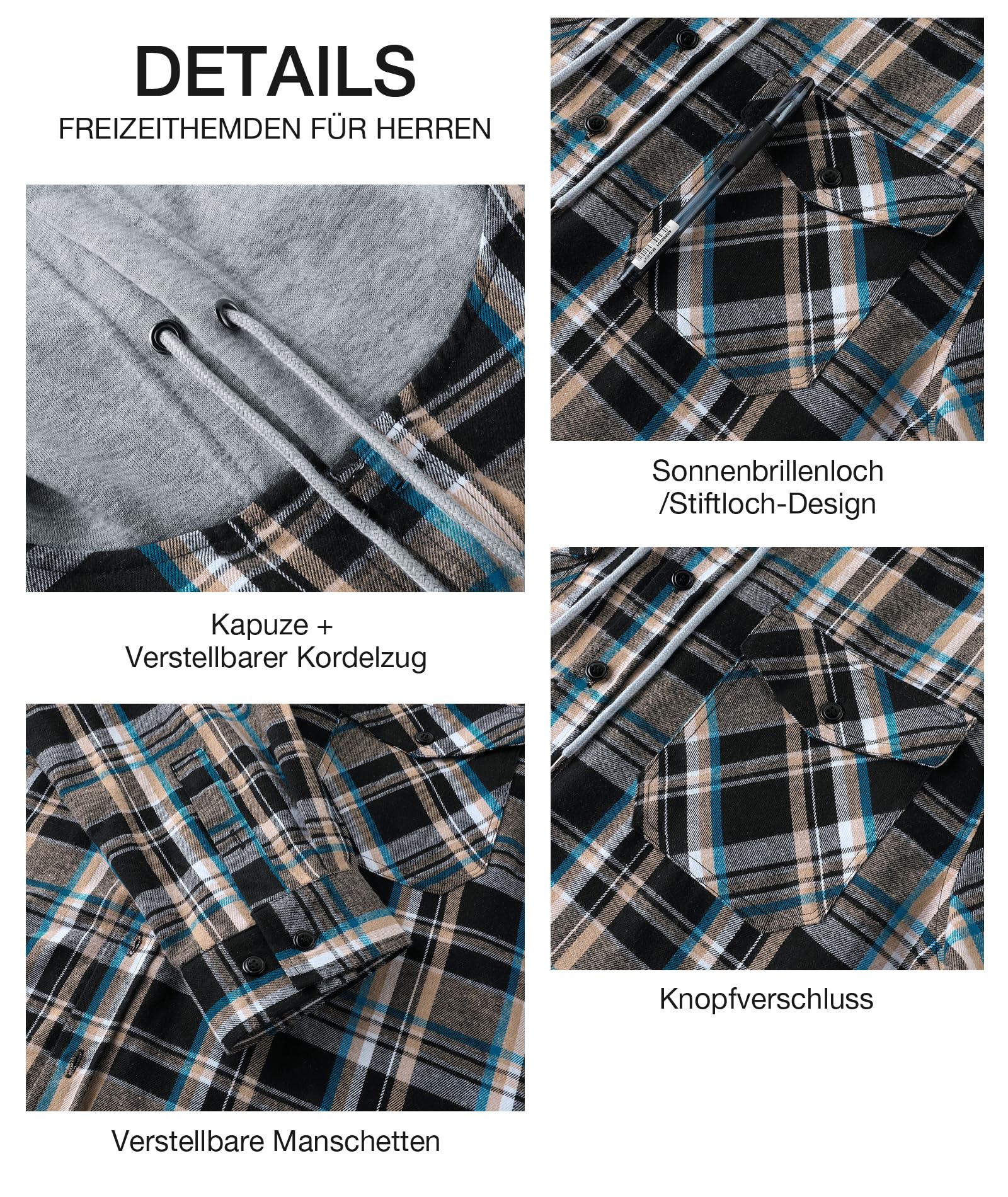 SwissWell Camicia Uomo Flanella Felpe Uomo Camicia a Quadri Manica Lunga Casual Camicia con Cappuccio M-3XL