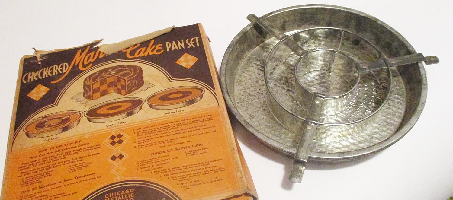 Antique Checkered Marble Cake Pan Set 3 part pan