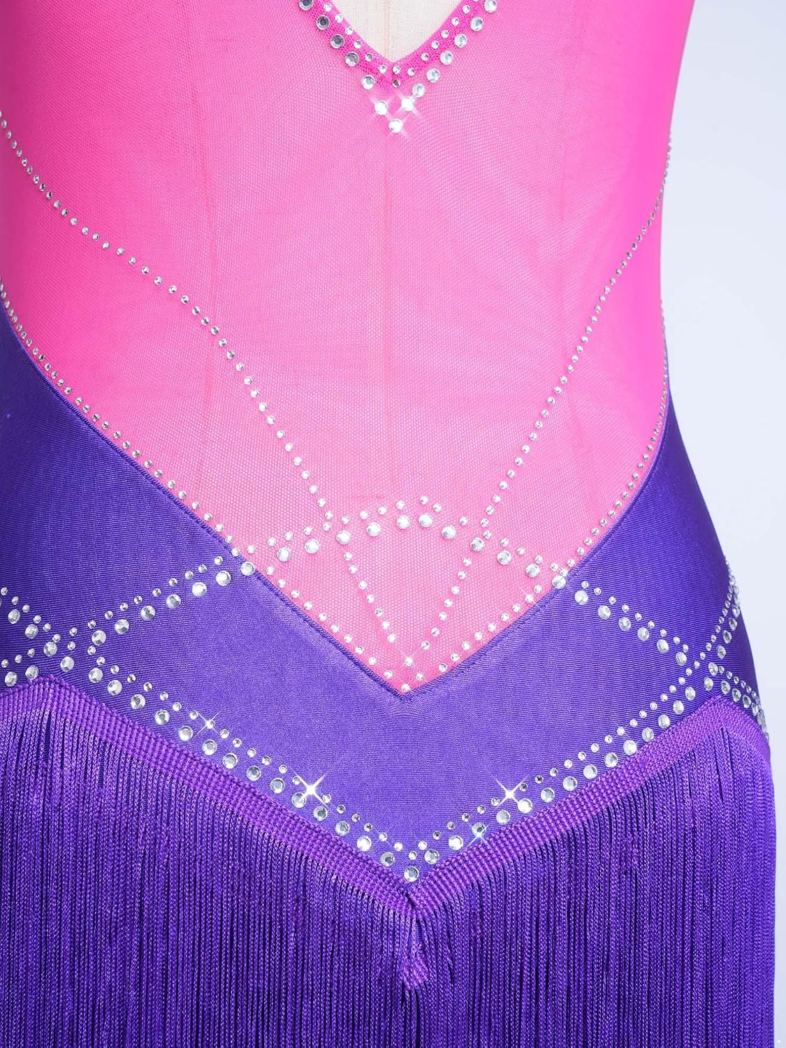 JEATHA Women Latin Dress Tassel Fringe Rhinestones Leotard Backless Jumpsuit Tango Rumba Salsa Dancewear