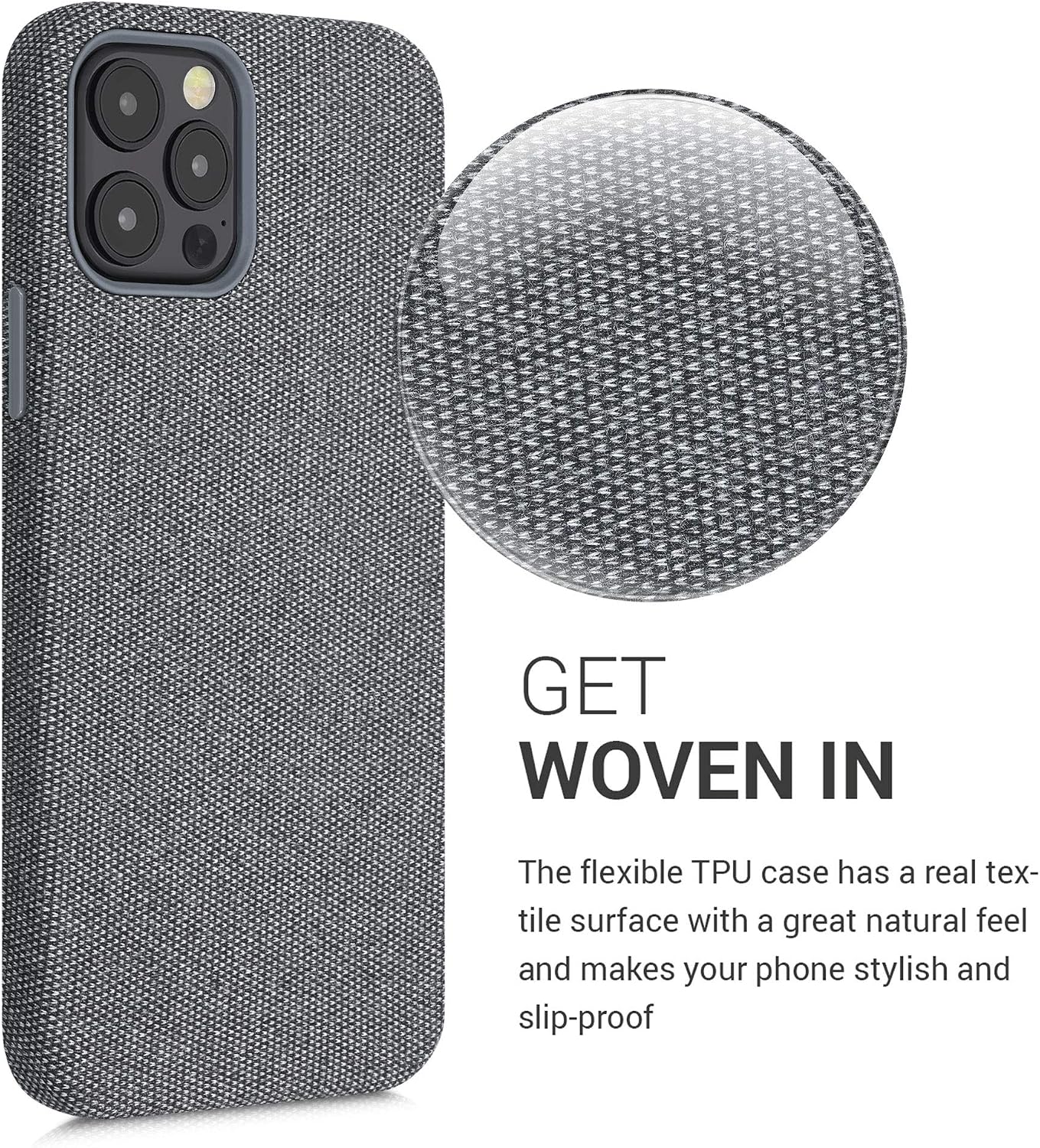 kwmobile Case Compatible with Apple iPhone 12 / iPhone 12 Pro - Case TPU and Fabric Smartphone Phone Cover in Canvas Grey
