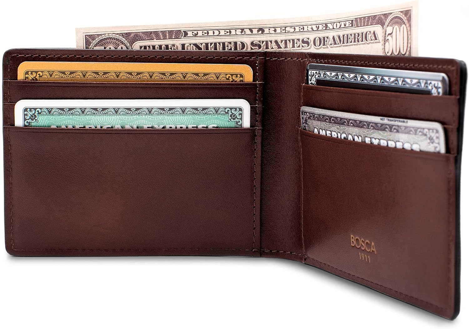 Bosca Men’s Wallet, Dolce Leather Slim Bifold Wallet, Dark Brown