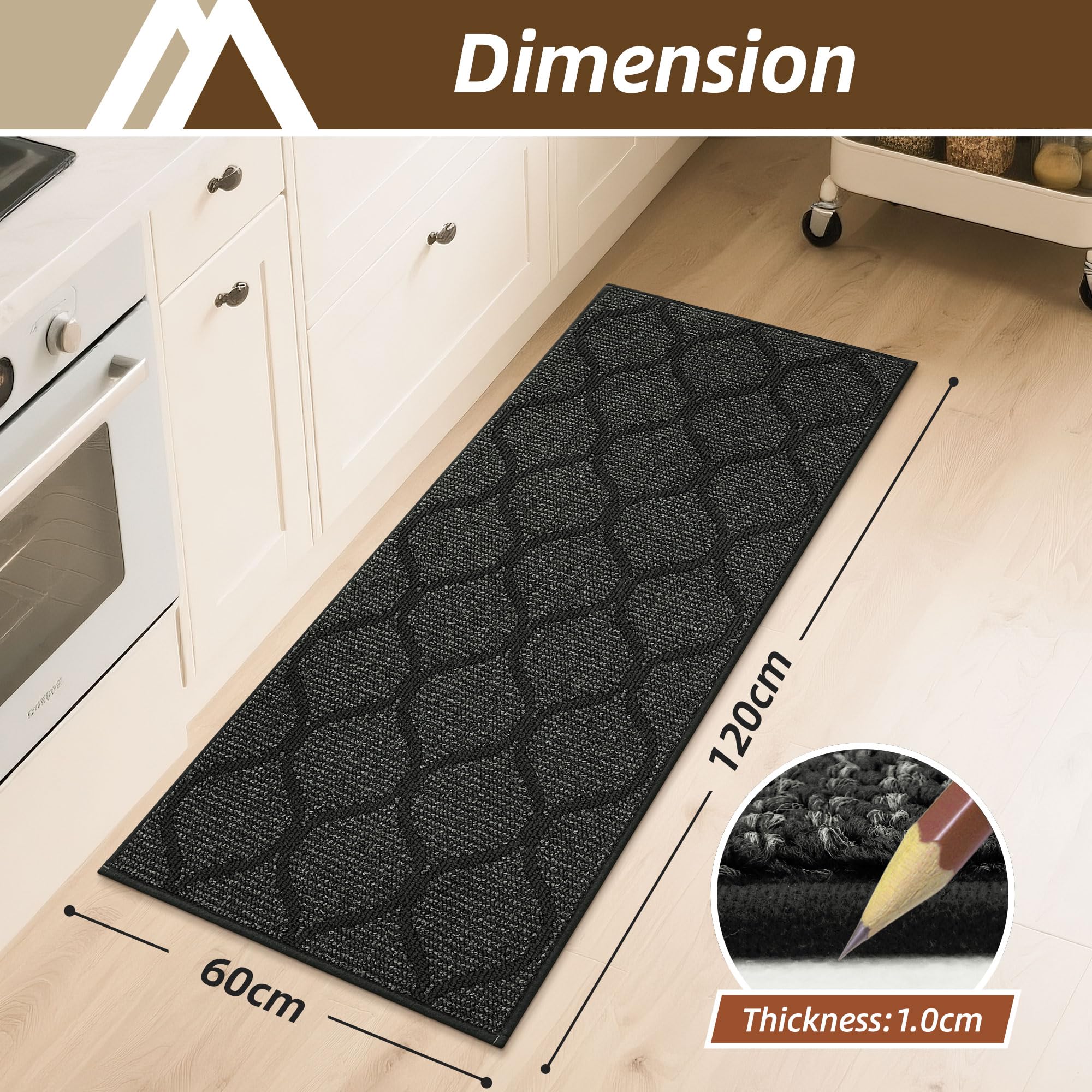 COSY HOMEER Tappeto da cucina antiscivolo, 60 x 120 cm, lavabile in lavatrice, per corridoio, cucina, lavanderia, ingresso, grigio scuro